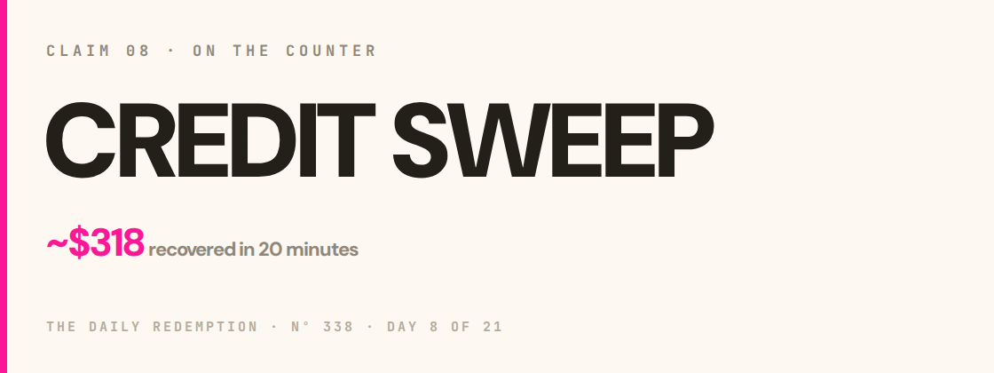 Claim 8: CREDIT SWEEP on the counter