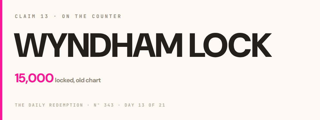 Claim 13: WYNDHAM LOCK on the counter
