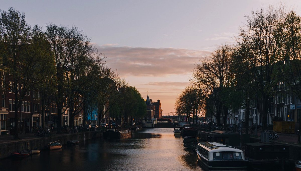 Amsterdam canal houses at first light