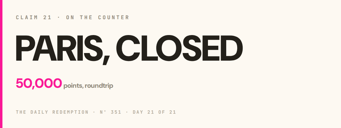 Claim 21: PARIS, CLOSED on the counter
